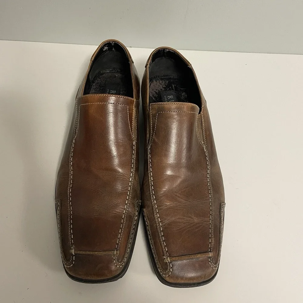 Gordon‎ Rush Shoes Mens 9.5 Square Toe Loafers Brown Leather Casual Slip On